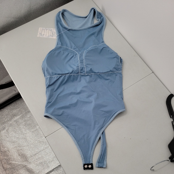 NEW Klassywear Womens High Neck Brami Bodysuit Blue Ribbed Medium Klassy Network - Picture 7 of 10